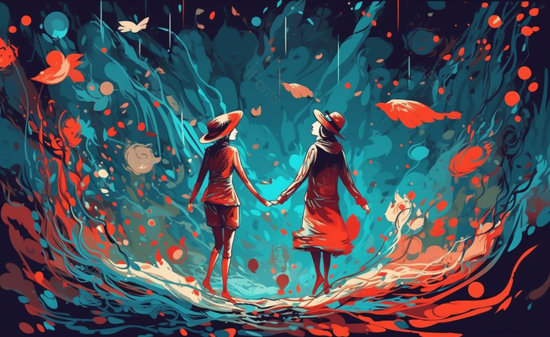 浪漫氛围极光下的情侣插画背景图,插画/手绘图,插画/手绘图库,插画/手绘图下载,插画/手绘